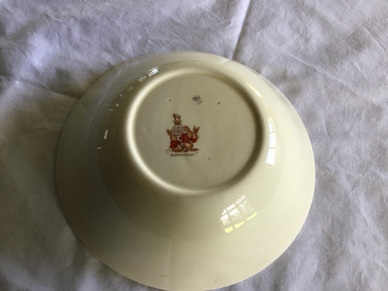 Royal Doulton Bunnykins Chicken Pulling Cart cereal bowl signed